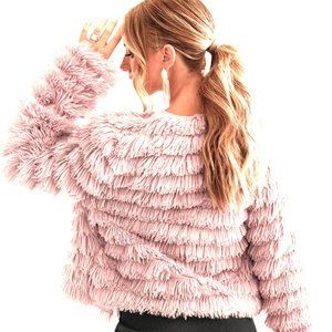 THE CUTE Blush Fuzzy Shag Open-Front JACKET